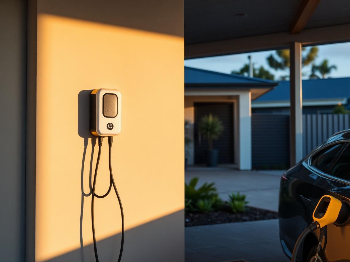 Home EV charger mounted at a modern Australian home