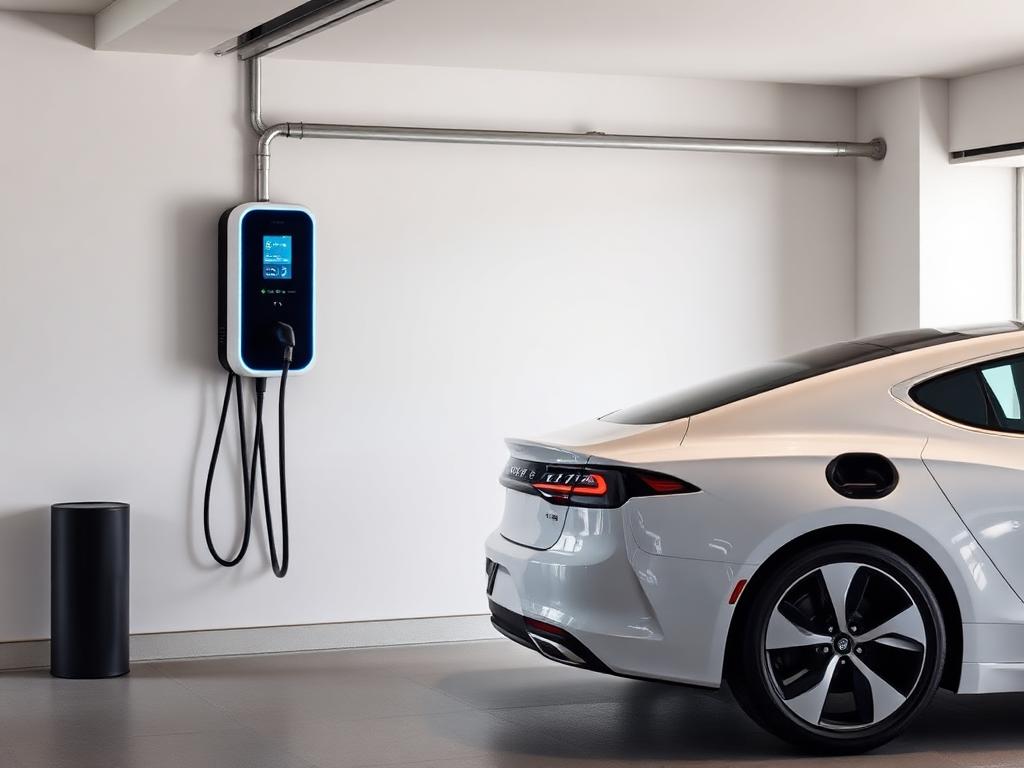 Home EV charger installed in a modern residential garage