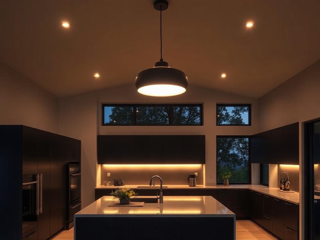 Designer pendant and LED lighting in a modern Sydney kitchen