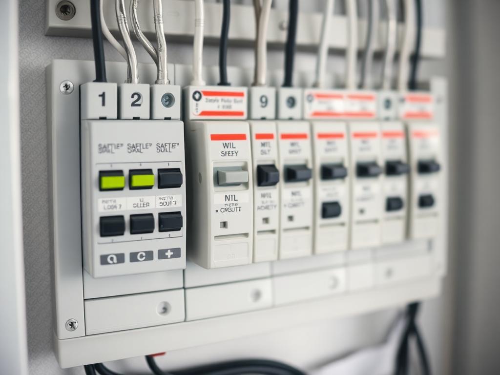 Modern residential switchboard with labelled safety switches